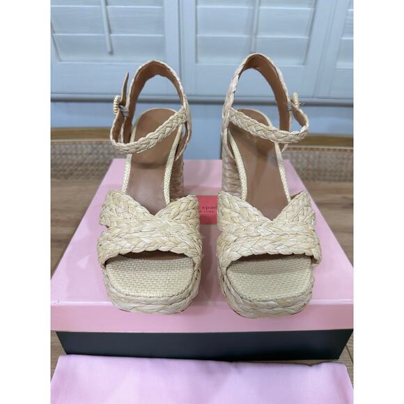 Kate Spade Disco Raffia Platform High Heel Sandal Natural Braided Raffia 9.5 NIB - Picture 4 of 15